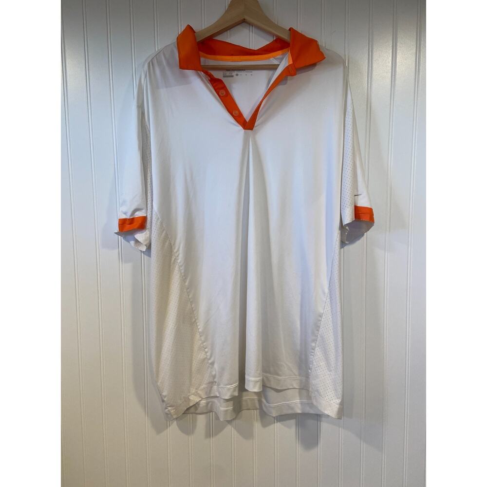 Nike Golf Dri-Fit Polo Shirt Mens XL White Orange Standard Fit Short Sleeve